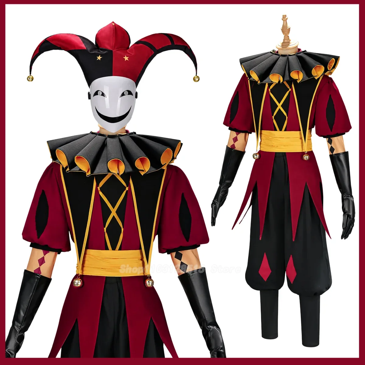 Women'S Red Accessories - Costume da Pierrot Arlecchino, Maschera, Cappello,